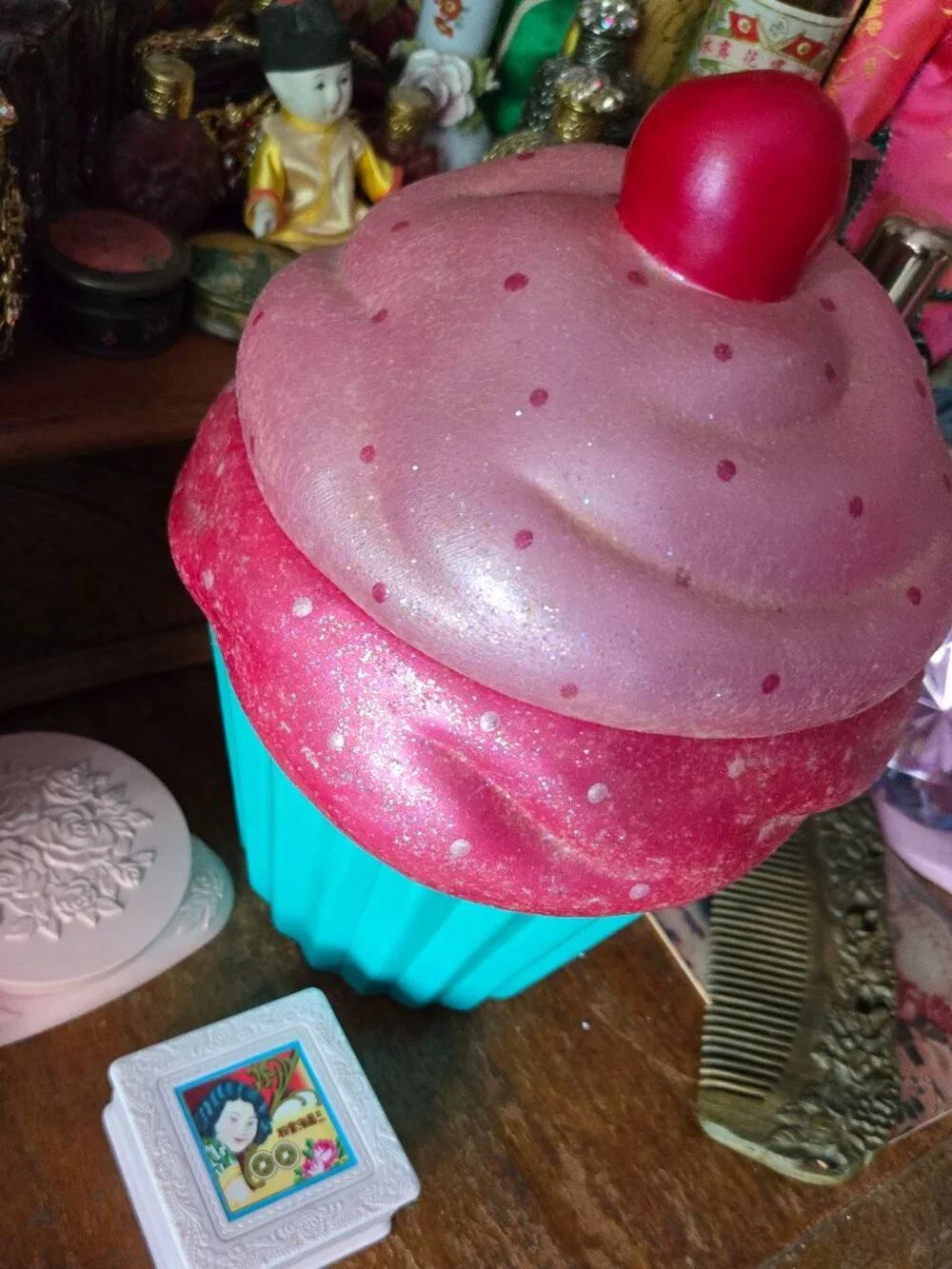 Handmade Cupcake Canister Pink & Blue Whimsy Decora Kidcore Colorful Gift